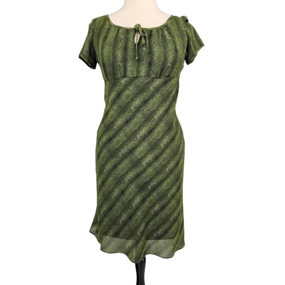 Vintage Eileen West Birdseye Animal Print Chevron Stripe Crepe Dress – Size 12 - Picture 1 of 7